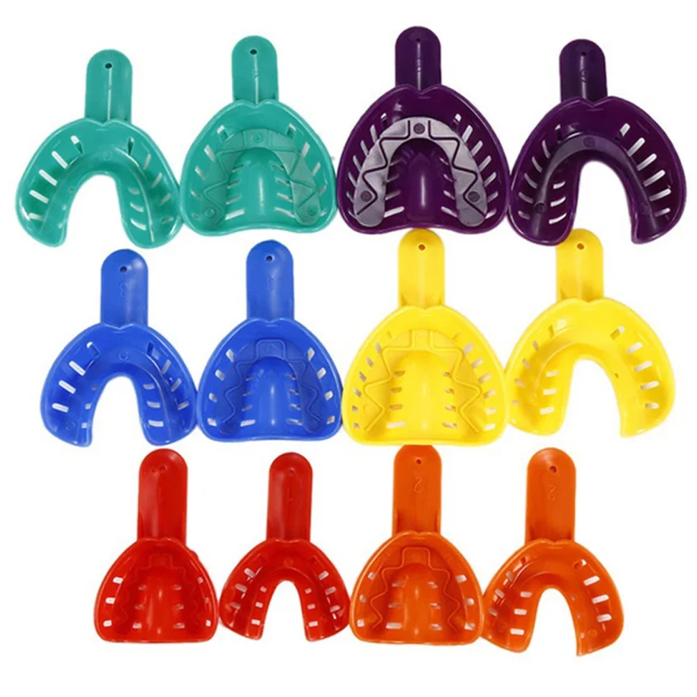 12PCS 6 Sizes Dental Impression Tray for Adult/Children Colorful Plastic Materials Teeth Holder Dental Central Supply for Oral