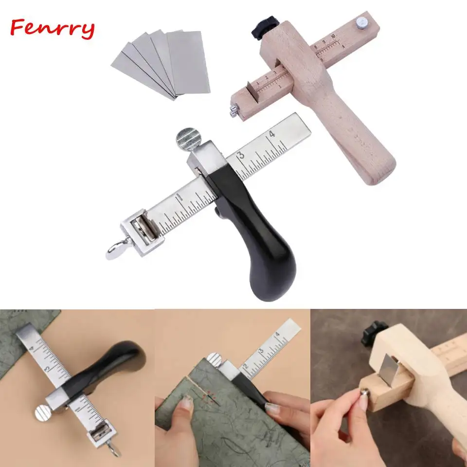 

Fenrry Adjustable Leather Strap Cutter with Blades DIY Hand Leather Belt Cutting Wooden Strip Cutter Leather Craft Tools