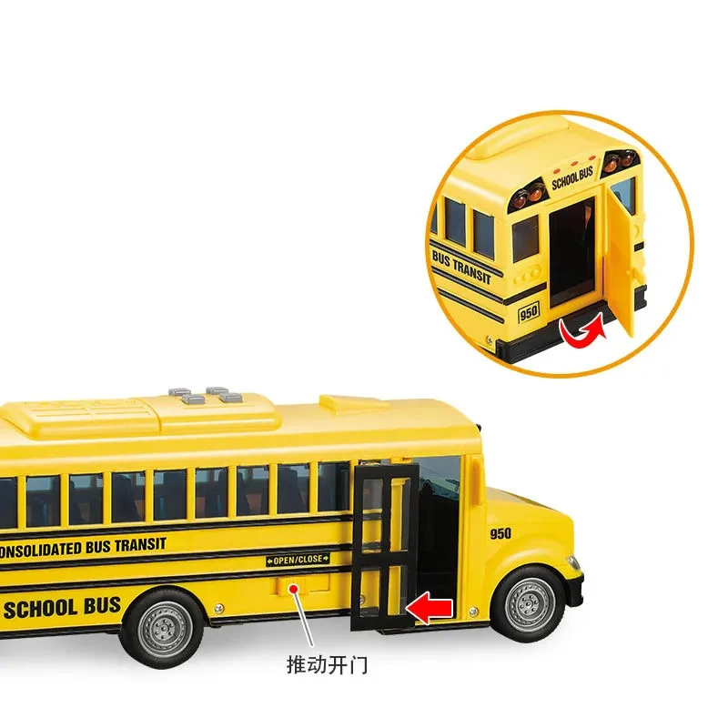 1/16 Alloy Diecast School Bus Toy Car Model Engineering Transport Vehicle Model Car Music Pull Back Vehicle For Children Gifts