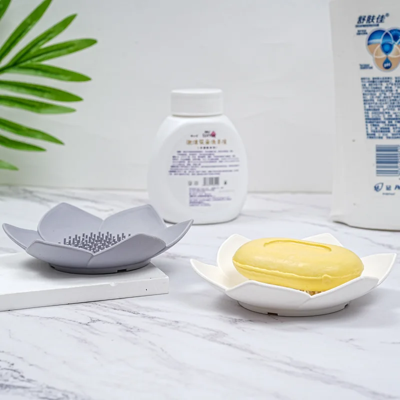 Lotus Shape Silicone Soap Dish, Non Slip Draining Soap Tray Portable Bathroom Soap Holder Daily Wash Accessories