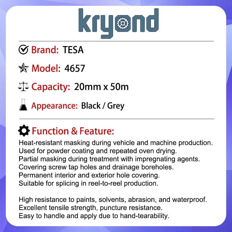 TESA 4657 20mm x 50m (Grey) High Performance Double Sided Tape Heat-resistant