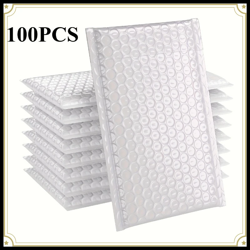 

100 White PE Bubble Envelopes, Self-adhesive Padded Mailing Bags, Shock-absorbing Cushioning Bags for Mailing