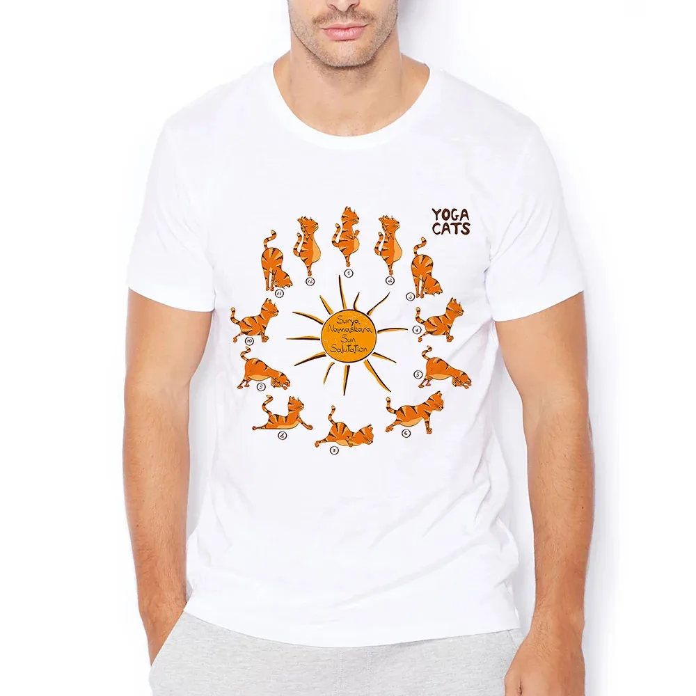 Cute Yoga Orange Cat Meditation Meow Funny T Shirt Men Women White Casual Tee Homme Unisex Streetwear Tshirt No-sticker Print