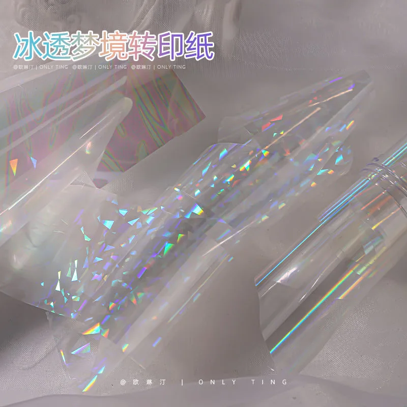 100CM Transparent Holographic Nail Foils for Transfer Paper Aurora Painting Nails Wraps Ice Cube Clear Nail Art Decorations