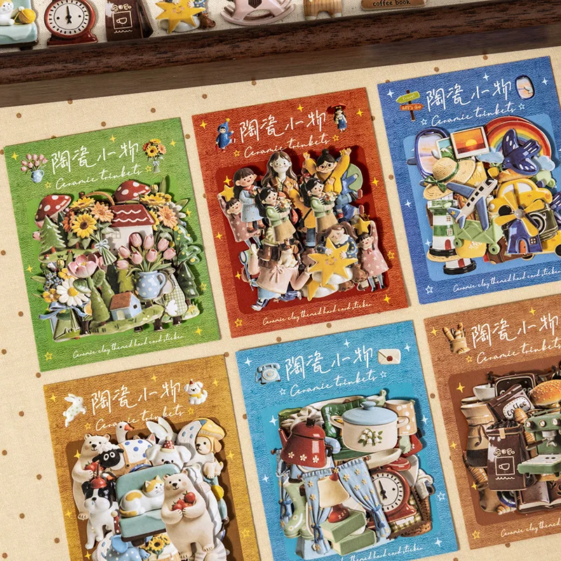 6packs/1lot Kawaii Stationery Stickers Ceramic small items Junk Journaling Decorative Scrapbooking for stickers Scrapbook