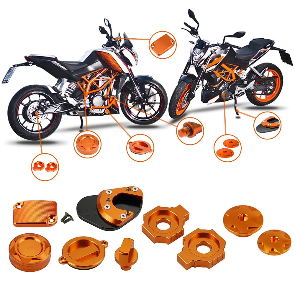 

For KTM Duke 125 200 390 Duke 2011-2020 Rear Axle Adjuster Blocks Oil Filter Cover Rear Brake Reservoir Cap