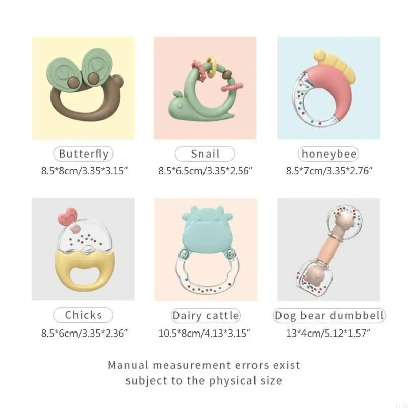 F62D Baby Toy 0-12 Months Rattles Hand Cartoon Animals Educational Toy