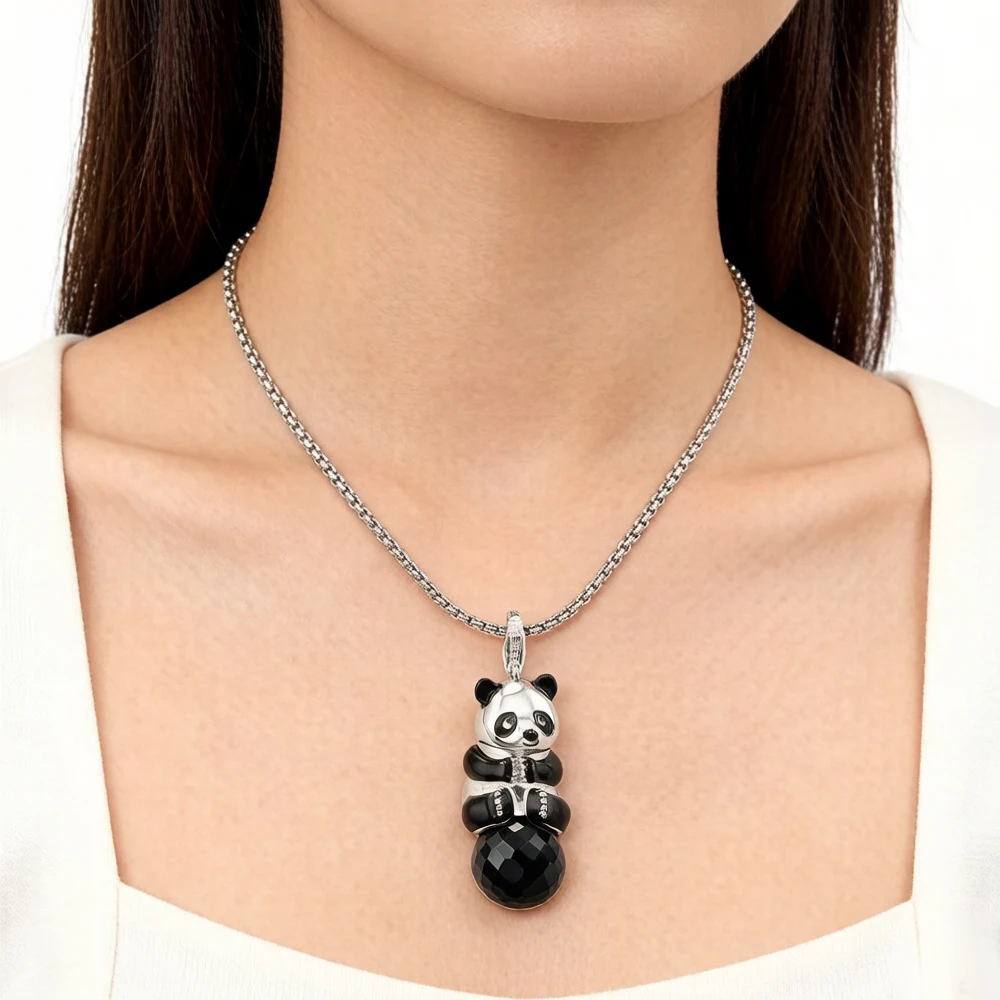 Pendant Panda With Crystal 925 Sterling Silver Cute Jewelry Europe Style Accessories Gift For Women Men