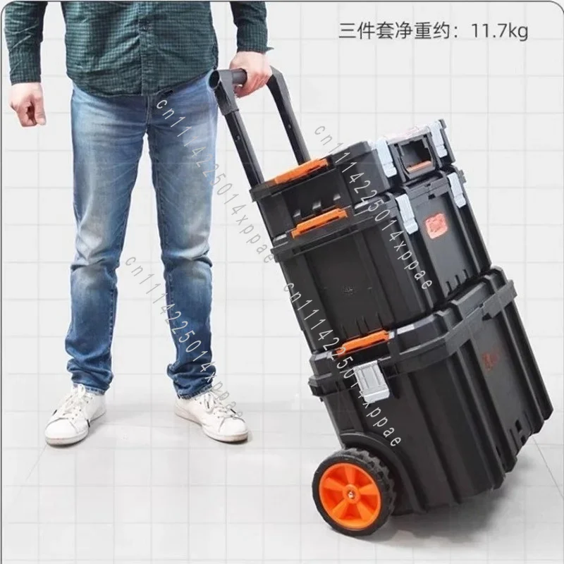 Large Wheeled Movable Installation Toolbox Suitable For Combined Tie Rod Toolbox Stacking Three-layer Storage Box