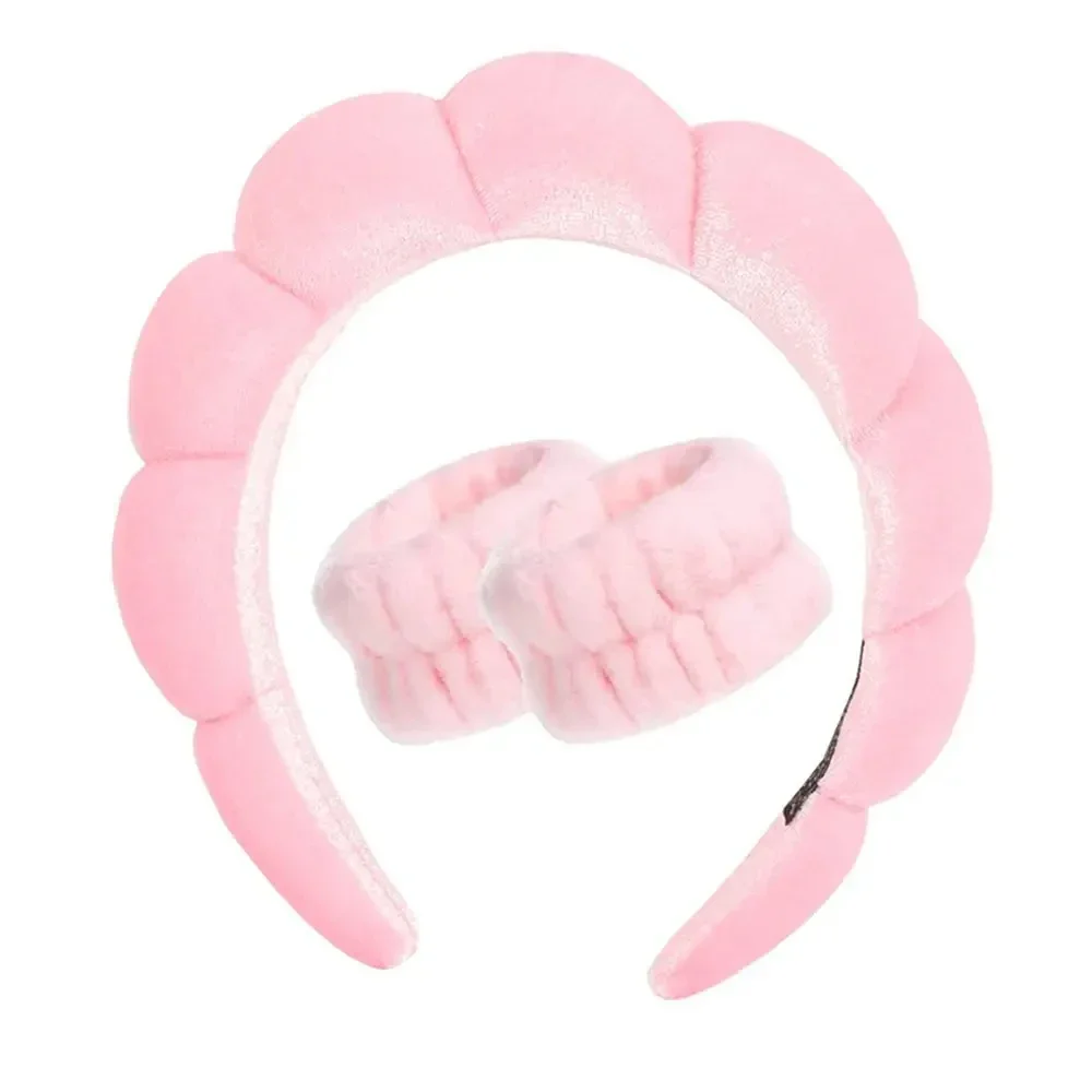 Spa-hoofdband voor het wassen van gezicht Polsbandenset Spons Make-up Huidverzorging Hoofdband Polshanddoeken Bubble Soft Get Ready Haarband voor vrouwen