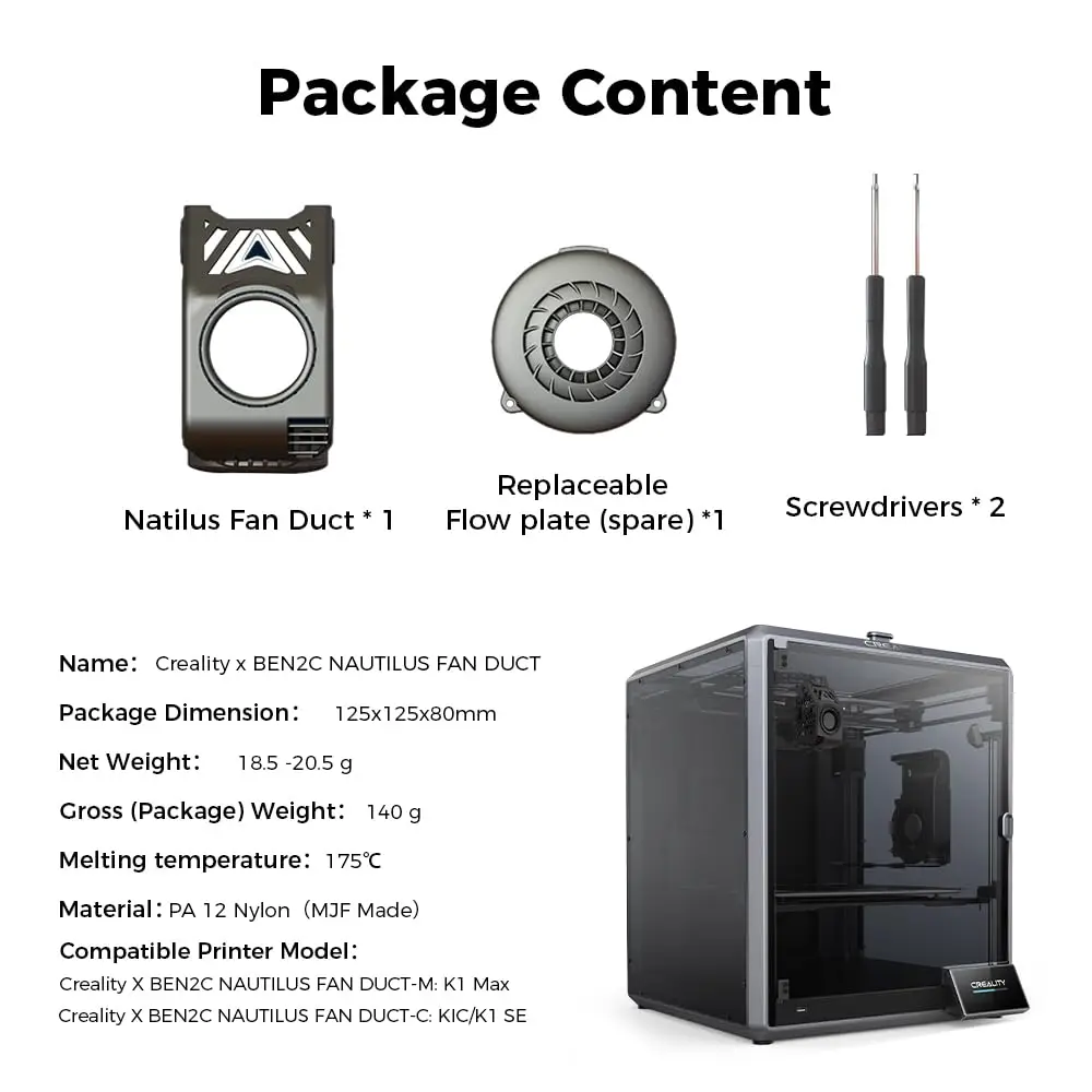 

Creality BEN2C NAUTILUS K1 MAX Fan Duct 360° Circular Cooling Flow Fan Duct for K1 Max/K1C/K1 SE Upgraded 3D Printer Accessories