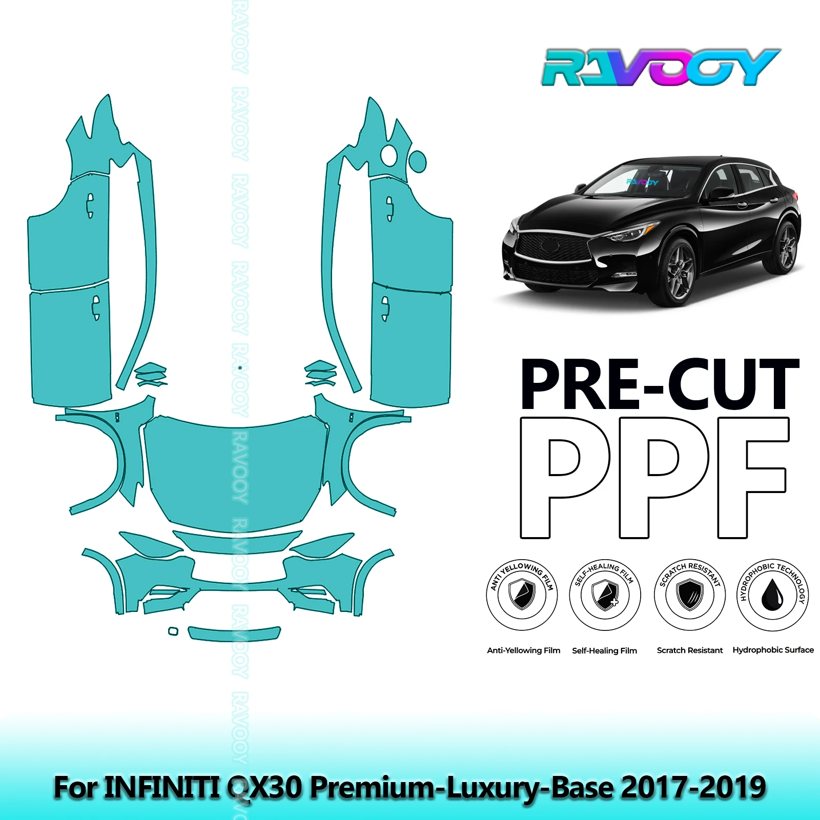 

8.5Mil Precut Paint Protection Film PPF Clear Bra Front Kit+Doors For INFINITI QX30 Premium-Luxury-Base 2017-2019