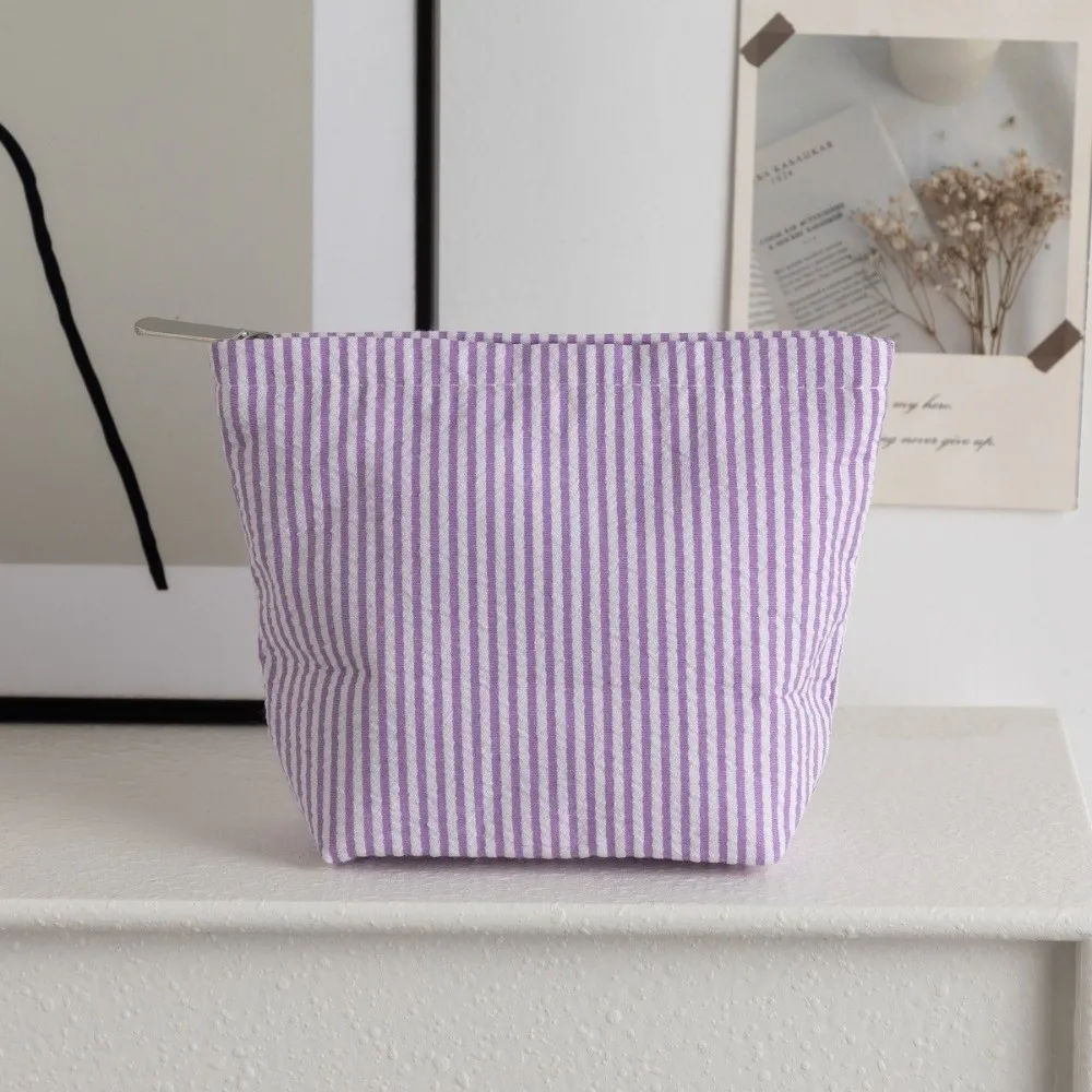 Large Capacity Striped Cosmetic Bag Korean Style Washbag Makeup Bag Handheld Cosmetic Case Women Toiletry Bag Travel Essential