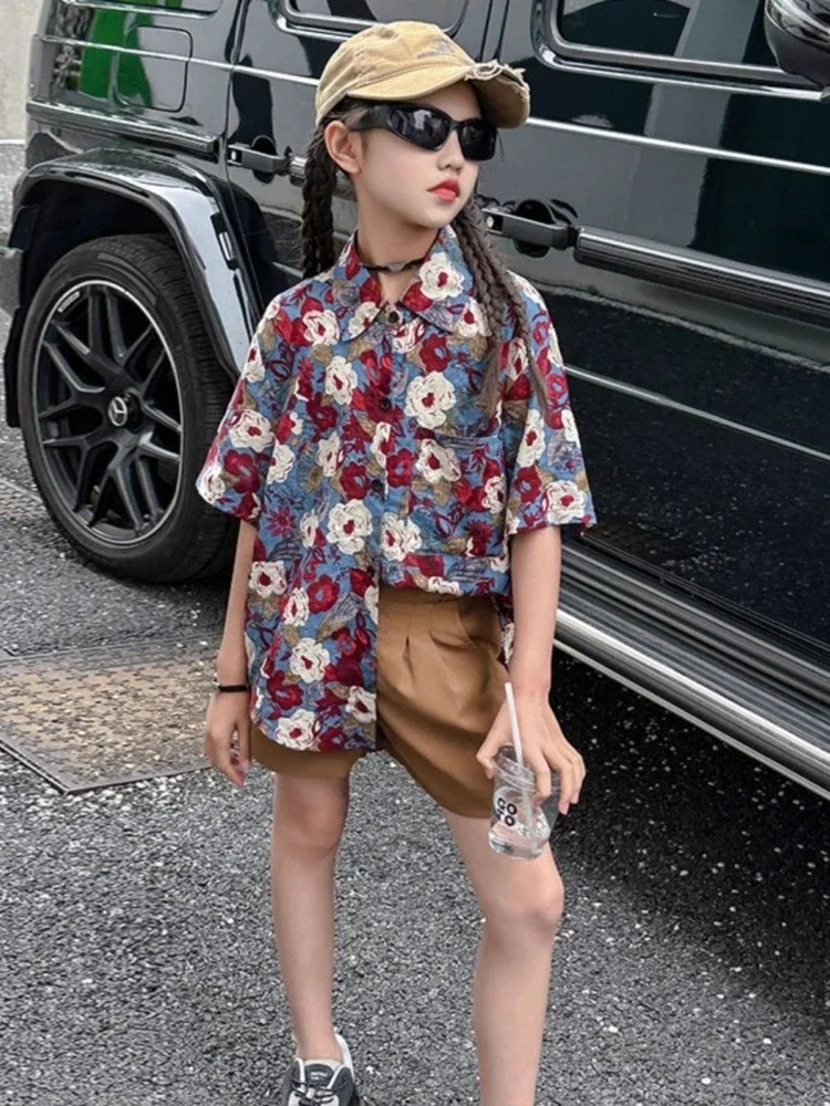 2026 New Summer Kids Unisex Floral Shirt Big Size Boys Girls Casual Short Sleeve Top Hong Kong Inspired Fashion for Ages 6-12​