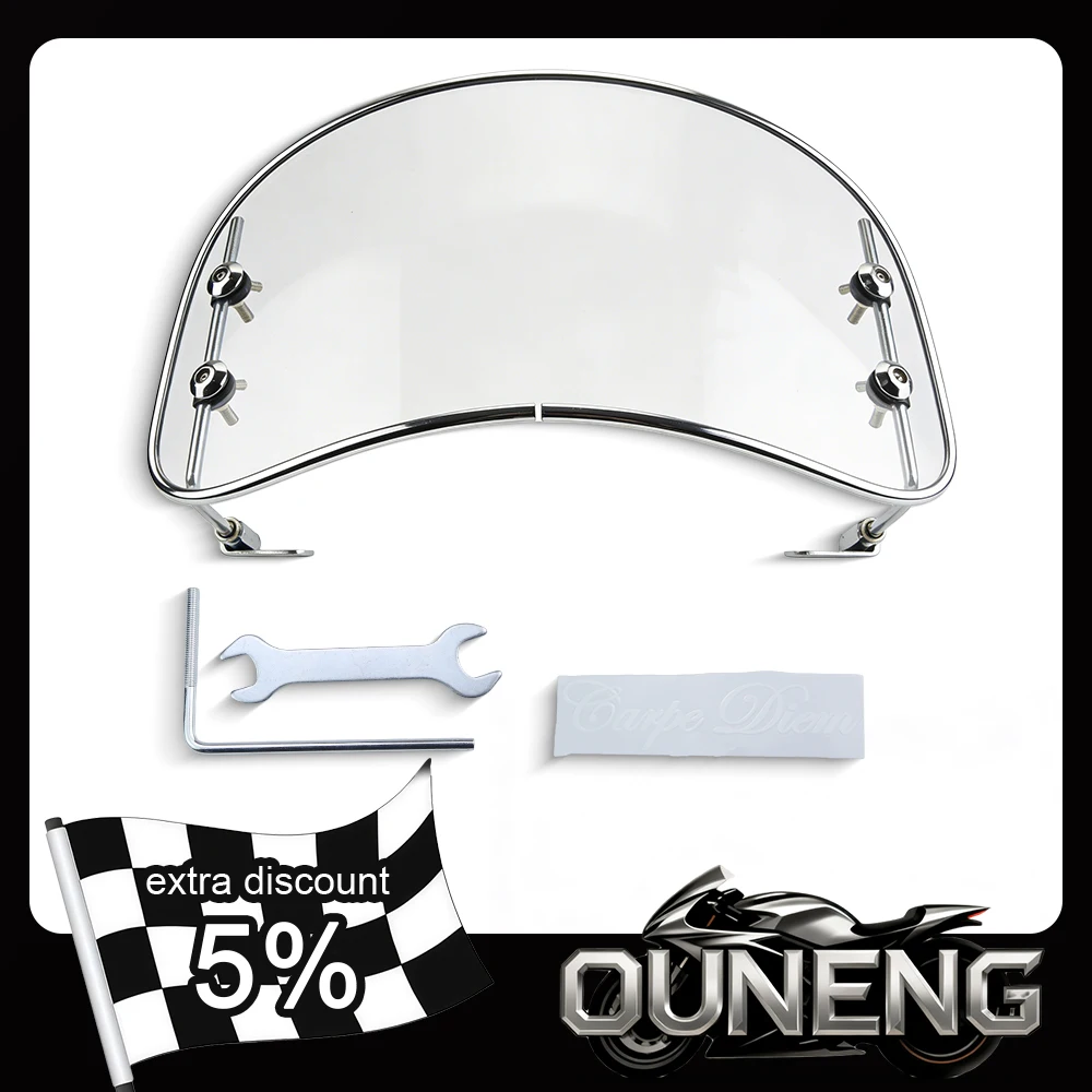 Motorcycle Clear Front Wind Width Windshield With Chrome Mount For Retro Scooter Electric Bike Accessories