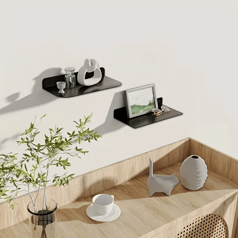 1pc Metal Black Iron Floating Shelf | Wall-Mounted Storage Rack for Bedroom, Living Room, Bathroom, Kitchen, Office