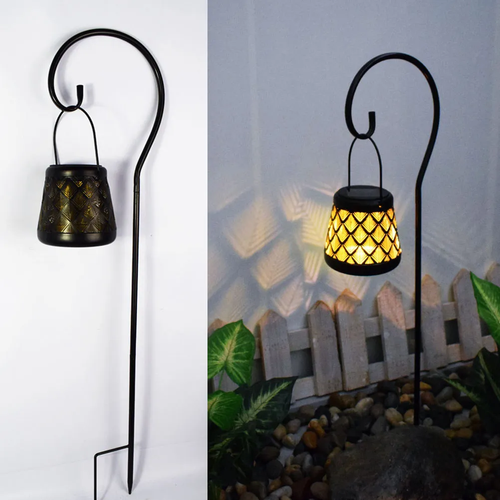 1Pcs Solar Yard Light Black Hollow Out Iron Art Lantern Outdoor Garden Decorative Solar Powered Ground Insert Landscape Light