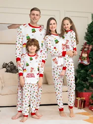 2024 New Christmas cartoon pajamas Christmas tree white cotton soft printing set home parent-child outfit for a family of four