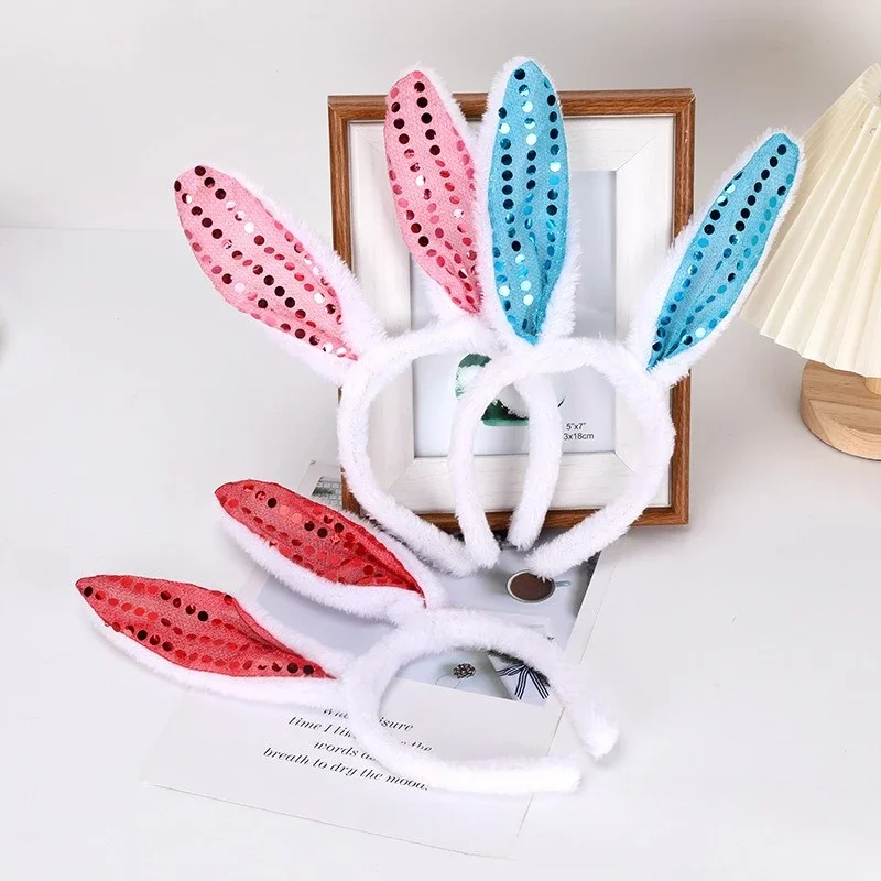 

20pcs Halloween Christmas Women Children's Sequin Rabbit Rabbit Ear Headwear Headband Party Cosplay