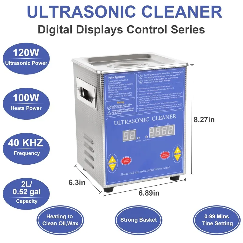 Kendal Commercial Grade 120W 2L Ultrasonic Cleaner 40kHz w/จับเวลาและเครื่องทําความร้อนเครื่องทําความสะอาด, สําหรับนาฬิกา Instruments อุตสาหกรรมชิ้นส่วน