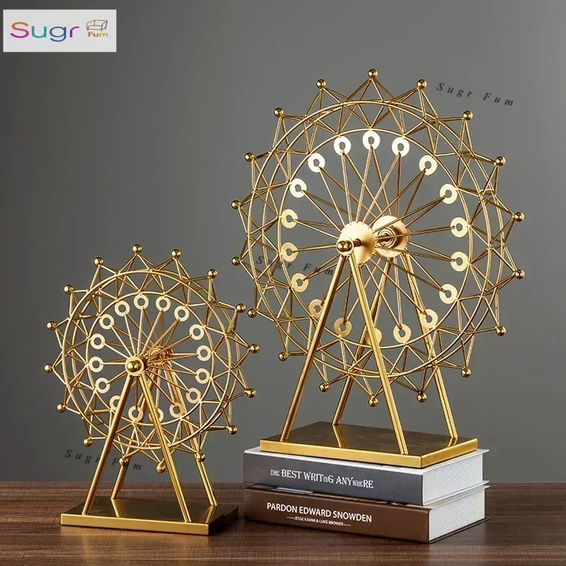 

Golden Ferris wheel rotating model ornaments desktop luxury home living room TV cabinet wine cabinet room decorations