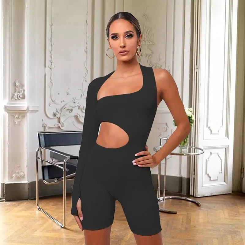 

Cross-Border Summer New Sexy Long Sve Cutout One-Piece Suit Women's Faionable Low Waist Five-Quarter Length Pants