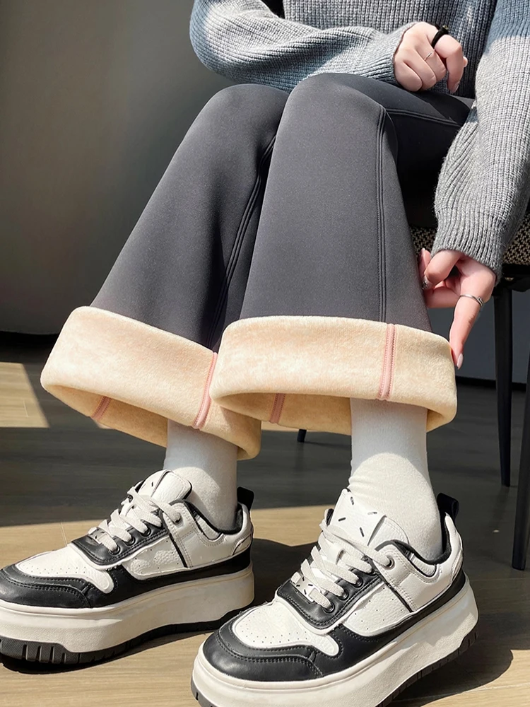 

Женские брюки для йоги с высокой талией, на флисовой подкладке, расклешенные, повседневные, для носки поверх одежды, с эффектом похудения