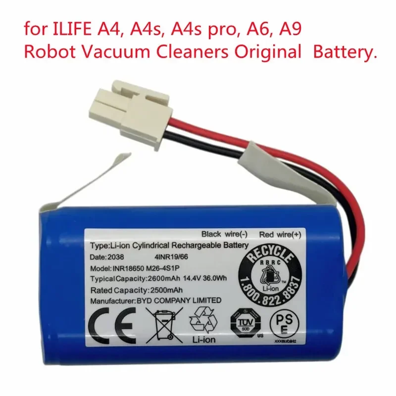 14.4V 2600mah akumulator litowy wielokrotnego ładowania dla ILIFE A4s A6 V7s Plus A9s W400 odkurzacz Robot INR18650 baterie M26-4S1P