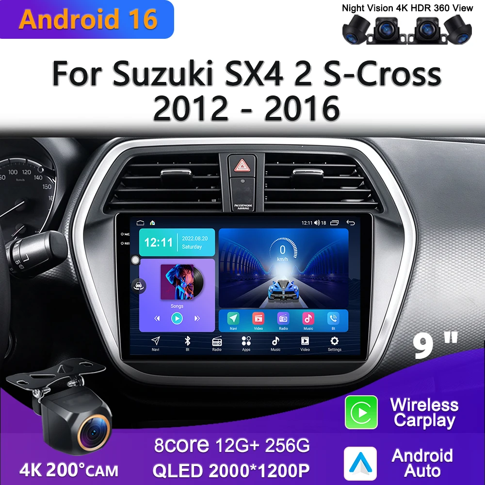 For Suzuki SX4 2 S-Cross 2012 - 2016 Android 16 Car Multimedia Player GPS Navigation Touchscreen Radio with Wireless Carplay HDR
