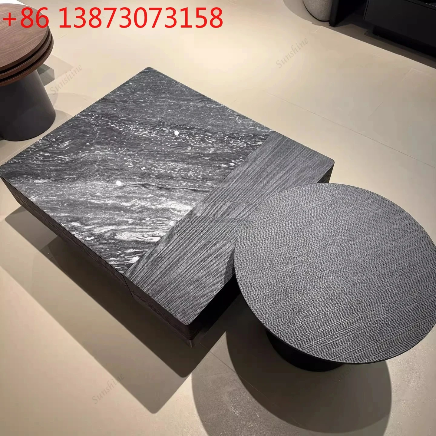 Modern simple night snow natural stone coffee table combination square round Italian coffee table  FT