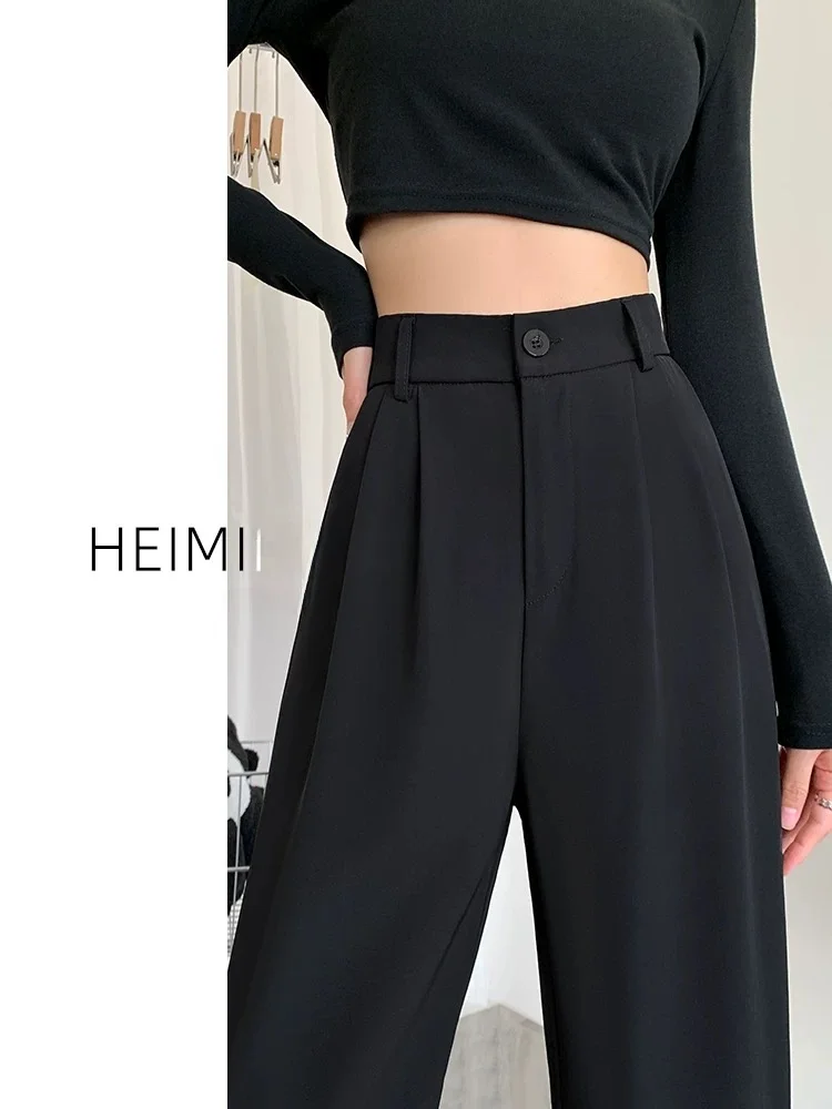 Black High Waist Loose Women's Pants Spring Summer Autumn Straight Leg Suit Pants Trendy Small Size Advanced Drapey Slim Version