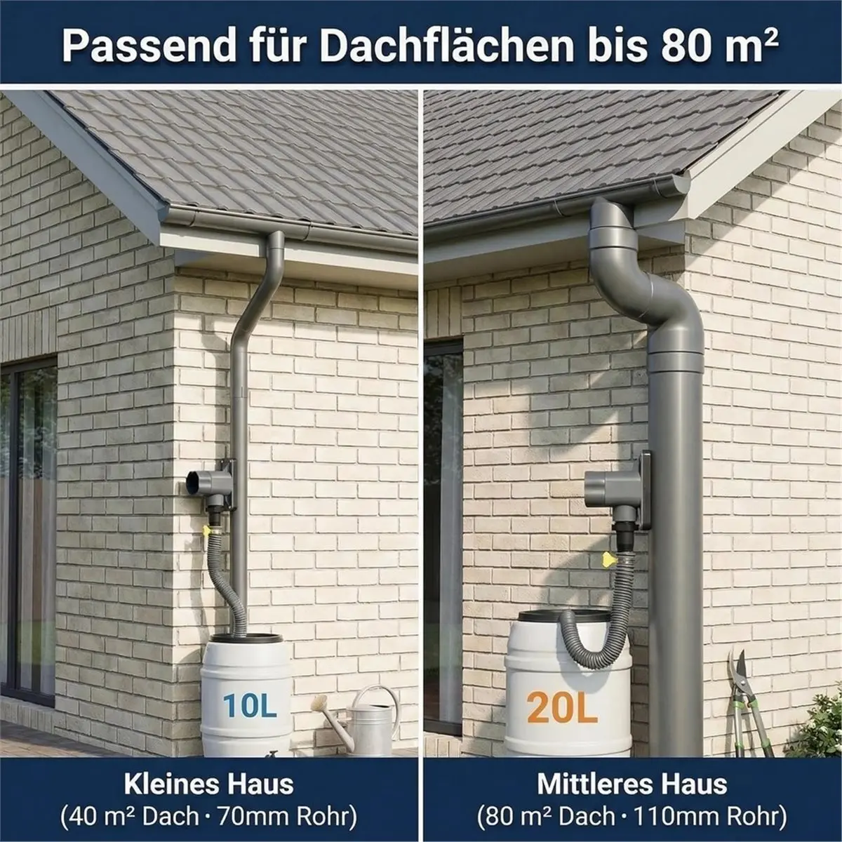 Home Tool Rain Collector for Downpipes 70-110mm, Rainwater Collector with Mounting Accessories and 1m Hose, Rain Butt Connection
