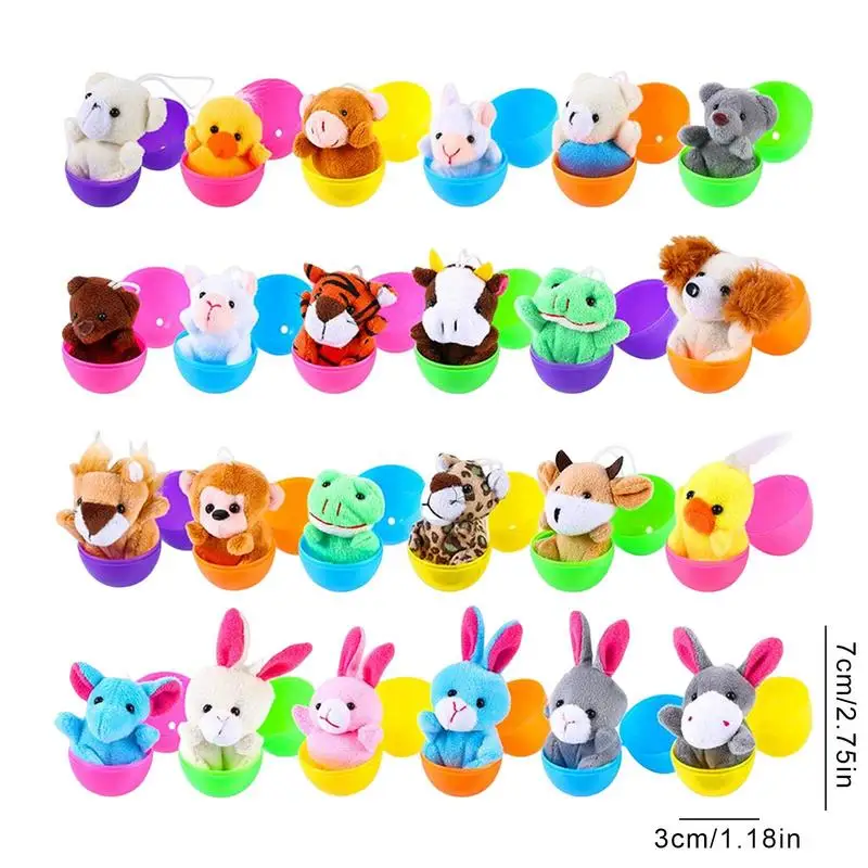 24PCS Easter Eggs Filled With Mini Plush Toy For Kids Cute Stuffed Animal Keychain Easter Basket Fillers Easter Eggs Party Favor