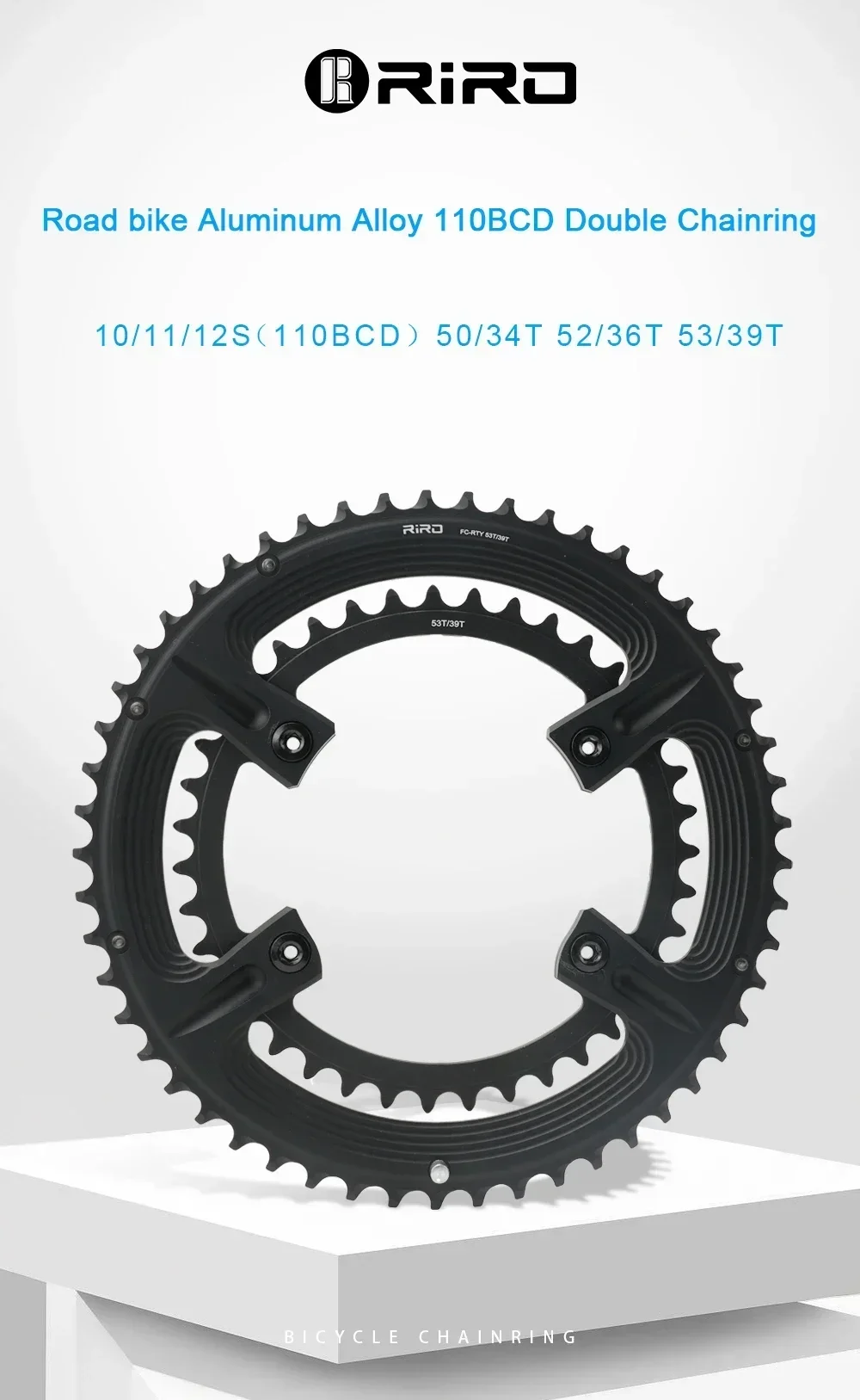 10/11/12S Rennrad-Kettenblatt mit 4 Schrauben, 110BCD, für 105 FC-R7000 / ULTEGRA FC-R8000 / DURA-ACE FC-R9100, Asymmetrisch 50-34T 52-36T 53-39T – Detail 1
