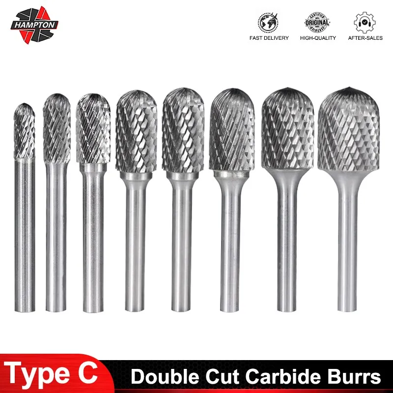 

HAMPTON Tungsten Carbide Burr Type C Double Cut Rotary Files for Metal Milling Carving Bit Cutter 6mm Shank Rotary Burrs