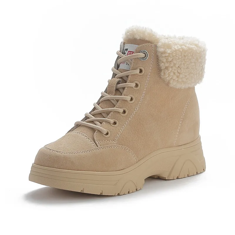 

2025 Winter Height Increasing Short Boots Plush Warm Cotton Boots Thick Soled Lace Up Casual Shoes Boots for Women