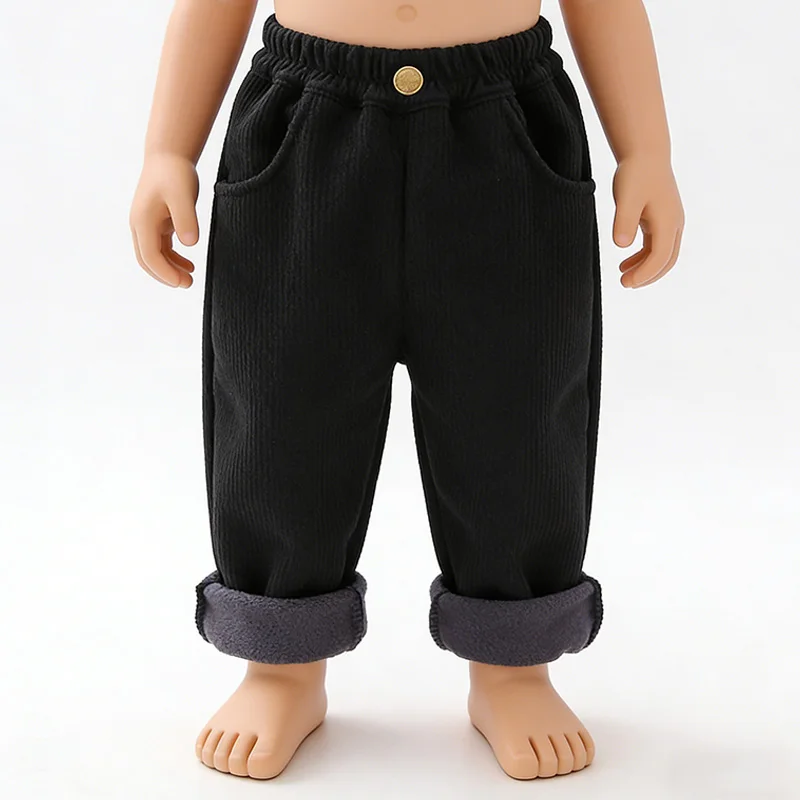 Kinder-Kordhose mit Fleecefutter, dick, warm, Winterhose, elastischer Bund, dunkelgrau, schwarz, lässige Baby-Jungen-Hose, 3–8 Jahre