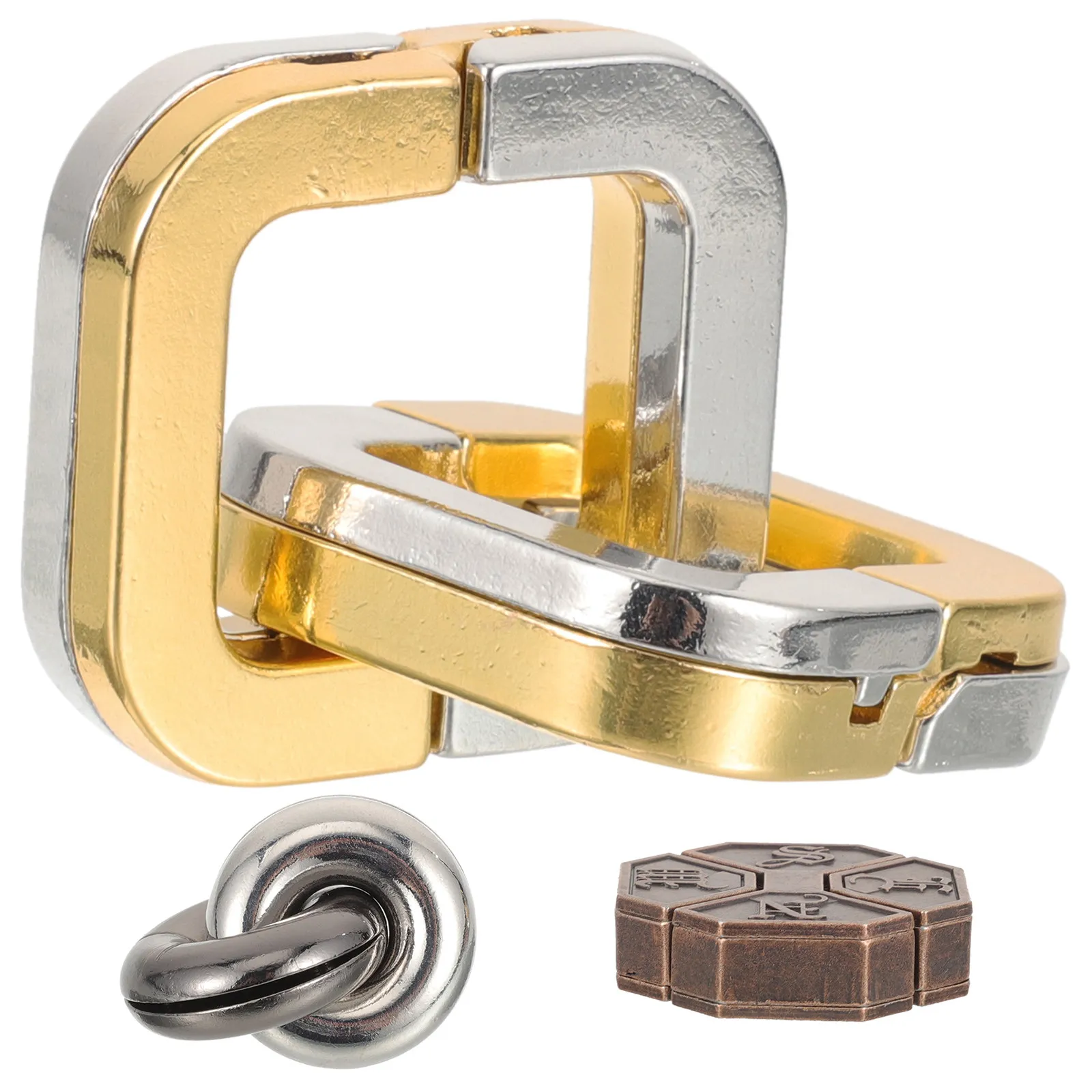 

3Pcs Metal Puzzle Brain Teasers Creative Alloy Sensory Hand Trainer Relaxing Puzzle Games Gift for Elderly Patients