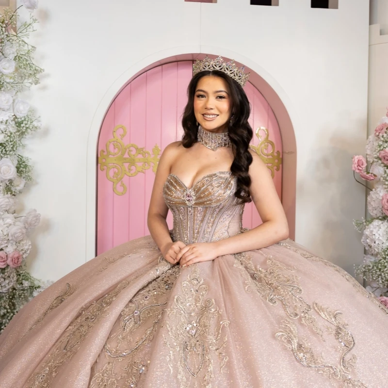 

Rose Red Ball Gown Quinceanera Dresses Applique Lace Beading Crystal Tull Corset Off Shoulder Sweet 16 Dress vestidos de 15 anos