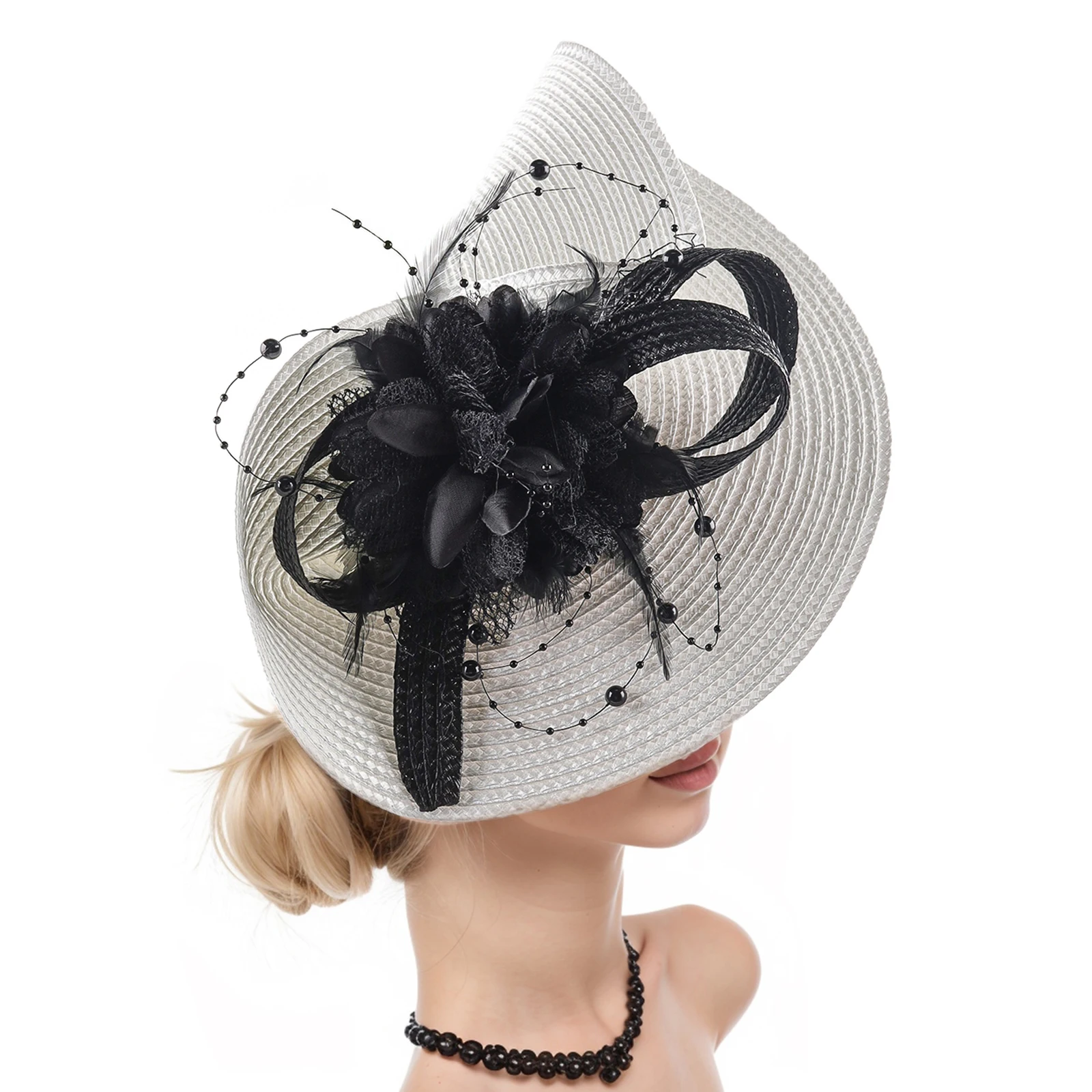 قبعات Fascinator Pillbox للنساء قبعات فيدورا كلاسيكية من القش أنيقة لحفلات الزفاف وحفلات الكوكتيل