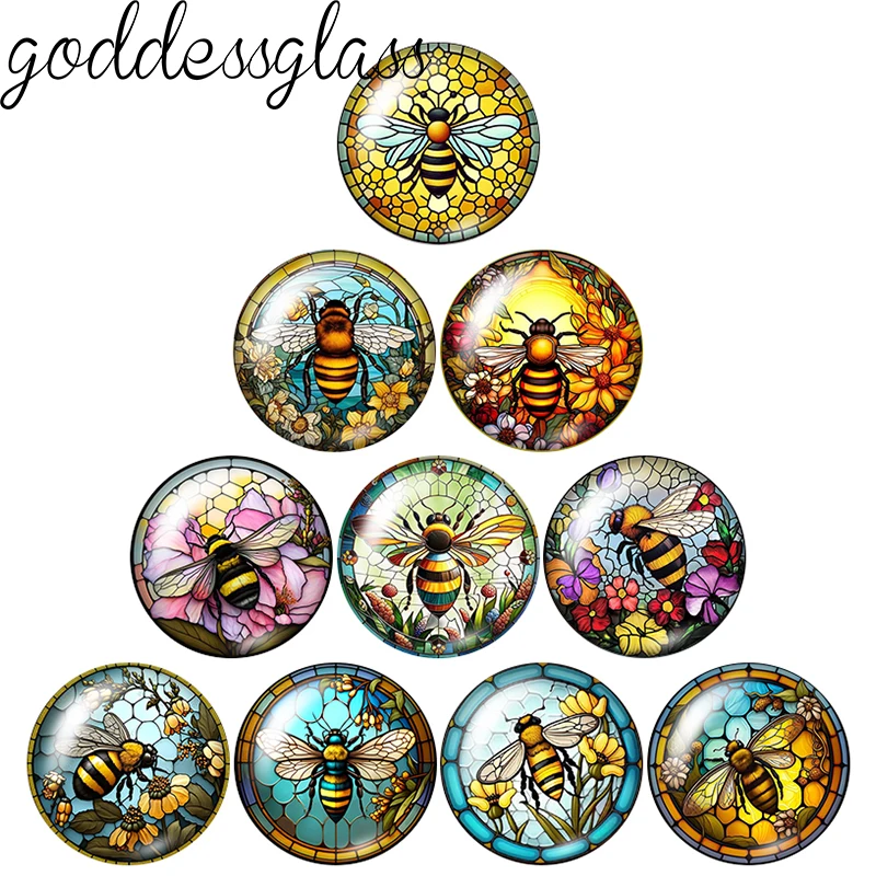 Honeycomb Bee Drawings Flowers Honey 10pcs 12mm/18mm/20mm/25mm Round photo glass cabochon flat back Making findings Jewelry