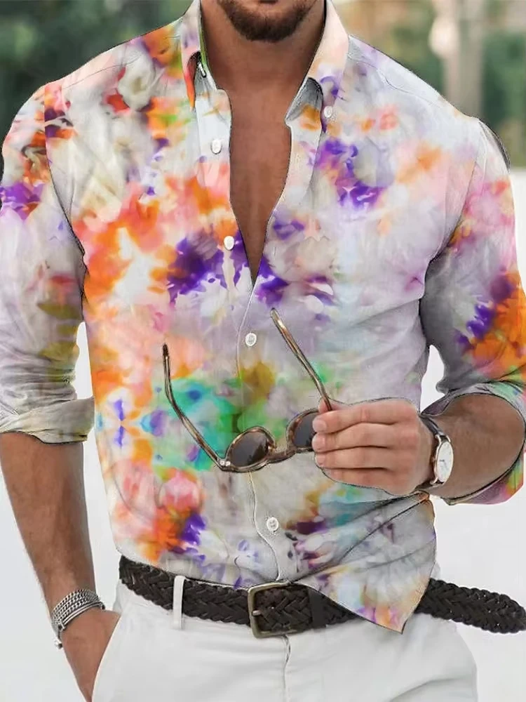 

Fashion 3d Floral Shirts For Men Printed Lapel Long Sleeved Shirts Cool Graphs Street Vintage Casual Slim Men Clothes Tops。、
