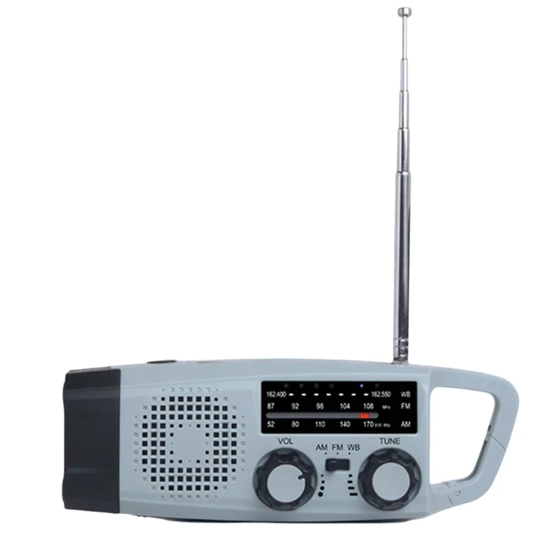 

AA08-Multi-Function Solar Emergency Radio With AM/FM/WB Bands Large Flashlight Hand-Crank Generator Portable Phone Charger SOS A