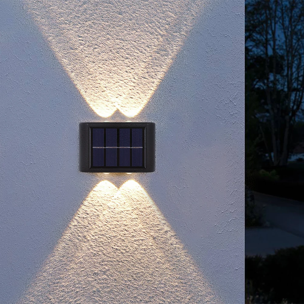 Wall Lamp LED Solar Light Beads Up and Down Sunlight Solar Powered For Outdoor Garden Decor Waterproof  4 6 8 Leds Spotlights