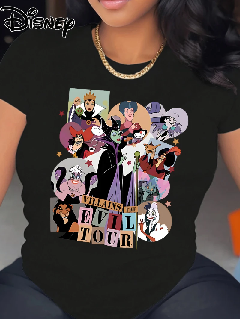 

Disney Villain Character Women's T-shirt Women's Summer Short Sleeved Casual Top Round Neck Fashionable