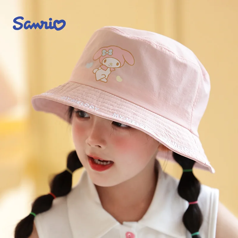 Sanrio Hello Kitty sunk Hat Anime Kuromi Cinnamoroll Kawaii z nadrukiem podróżna krem przeciwsłoneczny Uv letni prezenty dla dzieci kapelusz rybaka na świeżym powietrzu