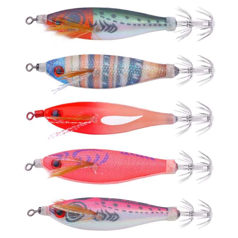 8CM-5,8GSlow Sinking Wood Garnelen Tintenfisch Holz Garnelen Horizontale Holz Garnelen Balance Holz Garnelen Octopus Tintenfisch Köder Lumin