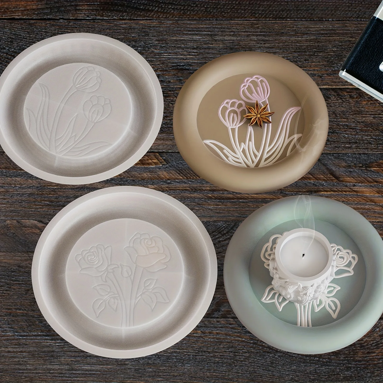 DIY Resin Handicrafts with Rose and Tulip Floral Patterns, Jewelry Trays, Home Decorations | Heat-resistant and Durable, Perfect Mother's Day Gift (/ White), Handcrafted Items, Fine Patterns, Complex Craftsmanship