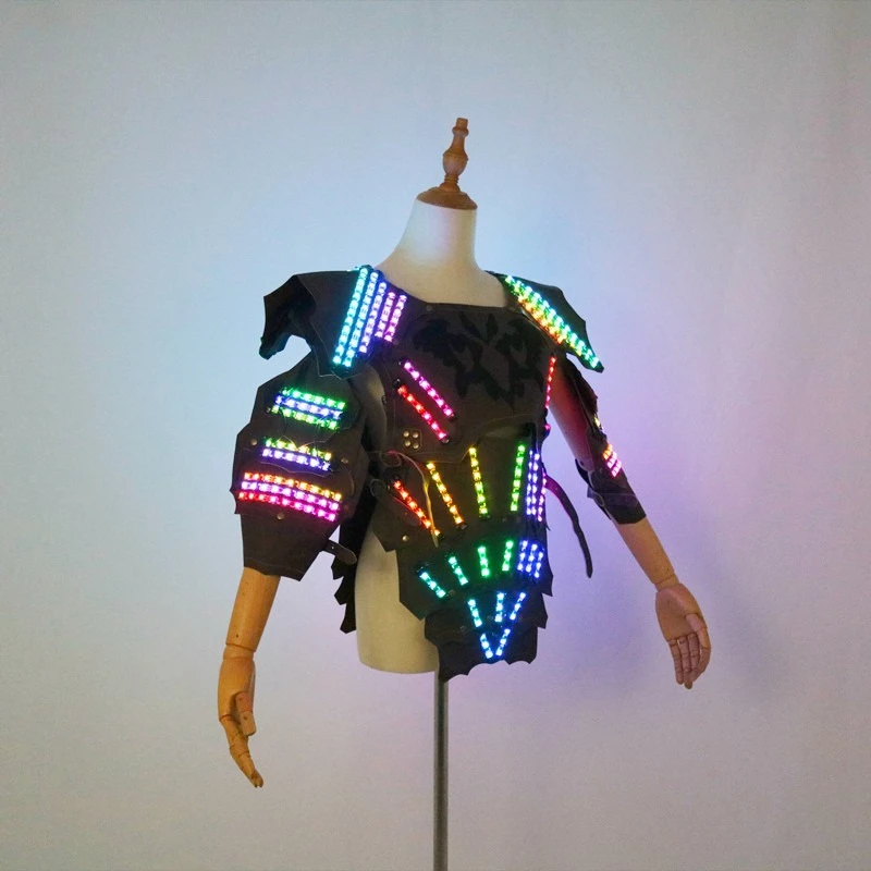 

LED Glowing Vest Armor Punk Cape Party Nightclub Music Festival Outfit Singer Dancer Stage Costume Halloween Cosplay Suit