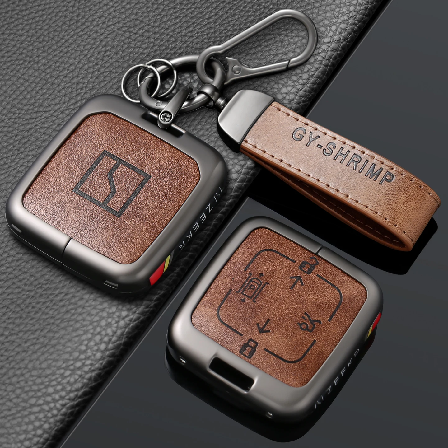 Autozubehör Zinklegierung Leder Schlüsselhülle Halter Kette für ZEEKR Zeekr 7X 2024 2025 Smart Remote Schlüsselschutzhülle – Detail 5